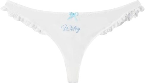 Wifey Thong,Wifey Embroidered Lace Bridal Panties with Blue Bow,Something Blue Gift for Wedding Night,Honeymoon Party in Saudi Arabia