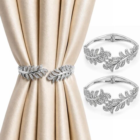 Curtain Tiebacks 2Pcs Curtain Ties Crystal Rhinestone Leaf Curtain Tie Backs Premium Alloy Spring Curtain Clips No Drilling Curtain Ties for Modern Luxury French Nordic Home Decor Curtain Holdbacks in Saudi Arabia