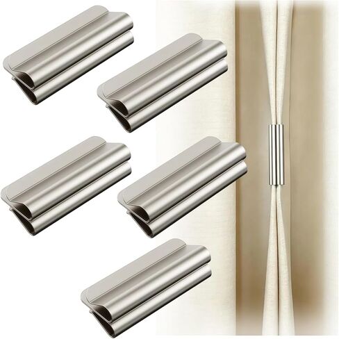 Minimalist Magnetic Curtain Clips 2026 - Strong Curtain Closing & Securing Buckle Weighted Curtain Magnets Closure, No Drill Privacy Protection for Bedroom Patio Drapes (10, Silver, Middle) in Saudi Arabia