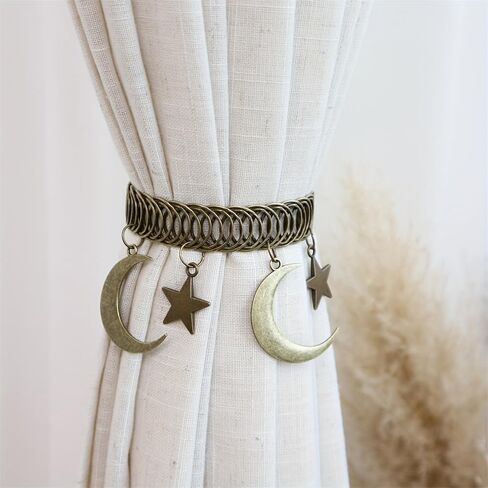 1 Pc Vintage Star Moon Metal Curtain Tiebacks Decorative Curtain Holdbacks for Living Room Bedroom Study Home Interior Decoration Accessories (Copper) in Kuwait