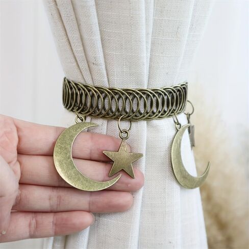 1 Pc Vintage Star Moon Metal Curtain Tiebacks Decorative Curtain Holdbacks for Living Room Bedroom Study Home Interior Decoration Accessories (Copper) in Kuwait