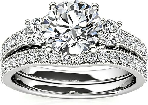 2CTW 18K Gold 3 Stone Moissanite Rings Set D Color VVS1 Round Cut Engagement Promise Ring Wedding Anniversary Jewelry Gifts for Women Wife (Customization Accepted) in Saudi Arabia