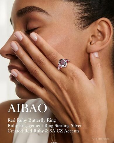 AIBAO Large Oval Engagement Rings for Women Sterling Silver Created Sapphire/Ruby/Aquamarine/Emerald/Amethyst/Alexandrite/CZ Butterfly Halo Ring Birthstone Rings Jewelry Size 6 to 10 in Saudi Arabia