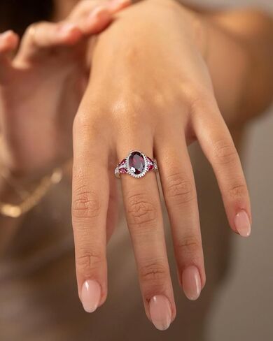AIBAO Large Oval Engagement Rings for Women Sterling Silver Created Sapphire/Ruby/Aquamarine/Emerald/Amethyst/Alexandrite/CZ Butterfly Halo Ring Birthstone Rings Jewelry Size 6 to 10 in Saudi Arabia