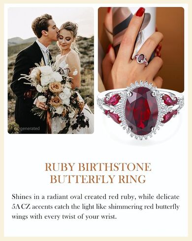 AIBAO Large Oval Engagement Rings for Women Sterling Silver Created Sapphire/Ruby/Aquamarine/Emerald/Amethyst/Alexandrite/CZ Butterfly Halo Ring Birthstone Rings Jewelry Size 6 to 10 in Saudi Arabia