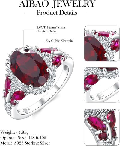 AIBAO Large Oval Engagement Rings for Women Sterling Silver Created Sapphire/Ruby/Aquamarine/Emerald/Amethyst/Alexandrite/CZ Butterfly Halo Ring Birthstone Rings Jewelry Size 6 to 10 in Saudi Arabia