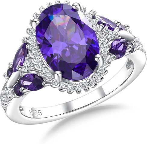 AIBAO Large Oval Engagement Rings for Women Sterling Silver Created Sapphire/Ruby/Aquamarine/Emerald/Amethyst/Alexandrite/CZ Butterfly Halo Ring Birthstone Rings Jewelry Size 6 to 10 in Saudi Arabia