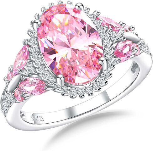 AIBAO Large Oval Engagement Rings for Women Sterling Silver Created Sapphire/Ruby/Aquamarine/Emerald/Amethyst/Alexandrite/CZ Butterfly Halo Ring Birthstone Rings Jewelry Size 6 to 10 in Saudi Arabia