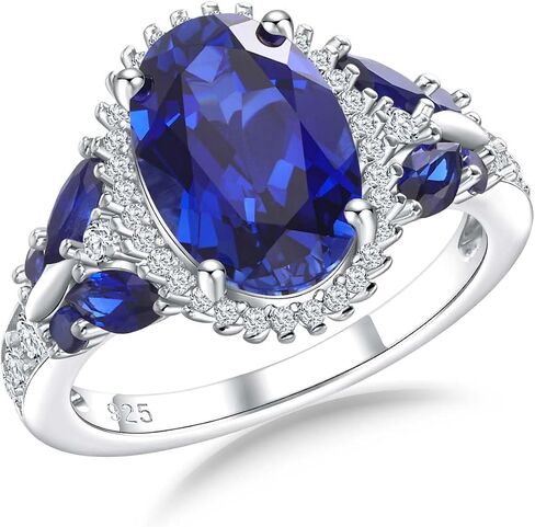 AIBAO Large Oval Engagement Rings for Women Sterling Silver Created Sapphire/Ruby/Aquamarine/Emerald/Amethyst/Alexandrite/CZ Butterfly Halo Ring Birthstone Rings Jewelry Size 6 to 10 in Saudi Arabia