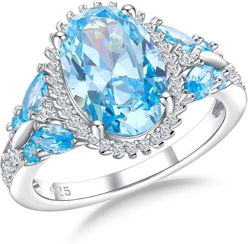 AIBAO Large Oval Engagement Rings for Women Sterling Silver Created Sapphire/Ruby/Aquamarine/Emerald/Amethyst/Alexandrite/CZ Butterfly Halo Ring Birthstone Rings Jewelry Size 6 to 10 in Saudi Arabia