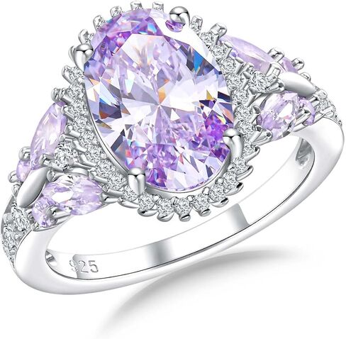 AIBAO Large Oval Engagement Rings for Women Sterling Silver Created Sapphire/Ruby/Aquamarine/Emerald/Amethyst/Alexandrite/CZ Butterfly Halo Ring Birthstone Rings Jewelry Size 6 to 10 in Saudi Arabia