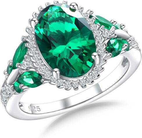 AIBAO Large Oval Engagement Rings for Women Sterling Silver Created Sapphire/Ruby/Aquamarine/Emerald/Amethyst/Alexandrite/CZ Butterfly Halo Ring Birthstone Rings Jewelry Size 6 to 10 in Saudi Arabia