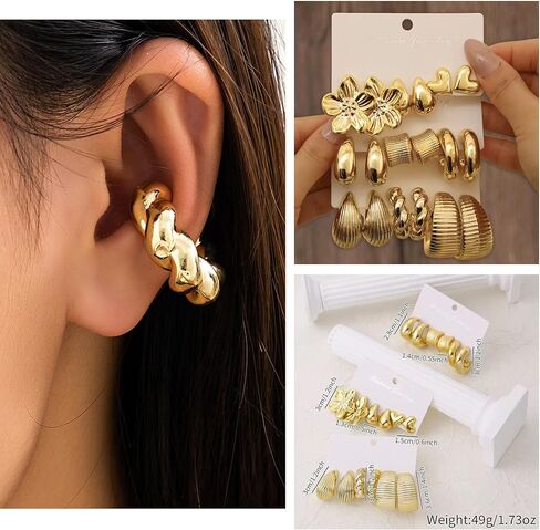 42 Pcs Chunky Gold Jewelry Set for Women Layered Chain Bracelets Hoop Earrings Stackable Ring Fashion Jewelry Set for Women in Saudi Arabia