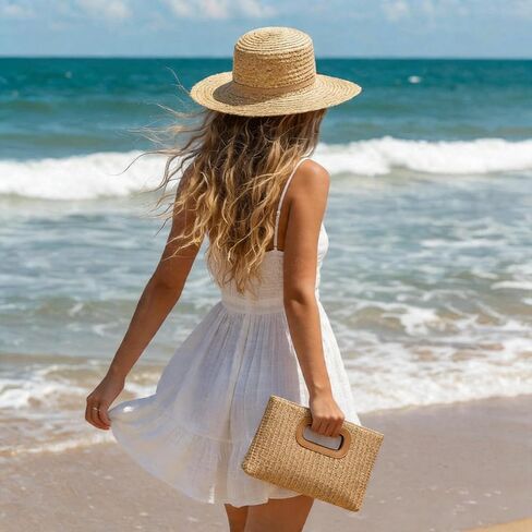 33 Pcs Starfish Seashell Jewelry Set with Straw Clutch Handbag Layer Necklace Bracelets Stackable Shell Starfish Rings Stud Earrings Summer Beach Accessories for Women in Saudi Arabia