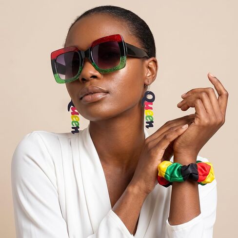 Mantveil 6 Pcs Juneteenth Accessories for Women, African Headband Square Sunglasses Rasta Beaded Bracelets Jamaica Necklace Earrings Black History Month Jewelry Set in Saudi Arabia