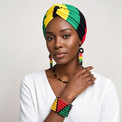 Mantveil 6 Pcs Juneteenth Accessories for Women, African Headband Square Sunglasses Rasta Beaded Bracelets Jamaica Necklace Earrings Black History Month Jewelry Set in Saudi Arabia