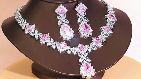Classy Necklace Earrings Jewelry Cubic Zircon Pink Set for Bridesmaid Engagement in Kuwait