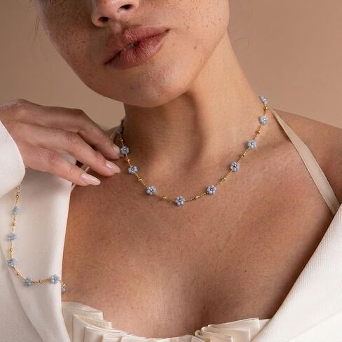 Flower Layered Necklace and Earrings Set, 16K Gold Plated Stainless Steel Y-Shaped Lariat Necklace with Colorful Flower Charms Dainty Drop Earrings Jewelry Set for Women Gifts in Saudi Arabia
