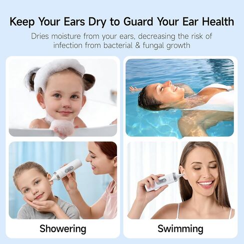 Renergy Ear Dryer, Rechargeable Ear Water Drying Aid with Red Light Therapy, Electric Ear Water Remover with 3 Airflow Modes & Massage for Dry Ears, Swimmers, Showers, Water Sports, Hearing Aid Use in Saudi Arabia