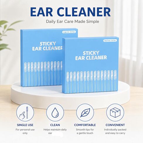 48 pcs Sticky Ear Cleaning Stick, Reusable Ear Cleaning Tools with Soft Rubber Head, Gentle Adhesive Ear Pick for Ear Wax Cleaning, Adhesive Ear Cleaning Sticks for All Ages in Saudi Arabia