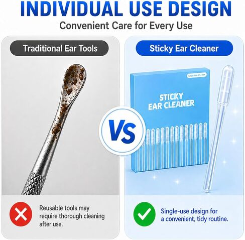 48 pcs Sticky Ear Cleaning Stick, Reusable Ear Cleaning Tools with Soft Rubber Head, Gentle Adhesive Ear Pick for Ear Wax Cleaning, Adhesive Ear Cleaning Sticks for All Ages in Saudi Arabia