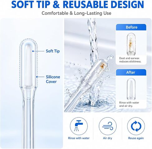 48 pcs Sticky Ear Cleaning Stick, Reusable Ear Cleaning Tools with Soft Rubber Head, Gentle Adhesive Ear Pick for Ear Wax Cleaning, Adhesive Ear Cleaning Sticks for All Ages in Saudi Arabia