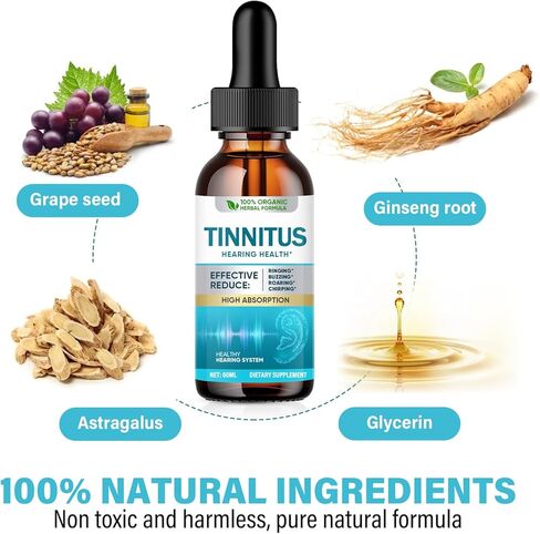 Tinnitus Relief for Ringing Ears, Natural Tinnitus Support Drops, Effective Support for Men & Women, 2 Fl Oz in Kuwait