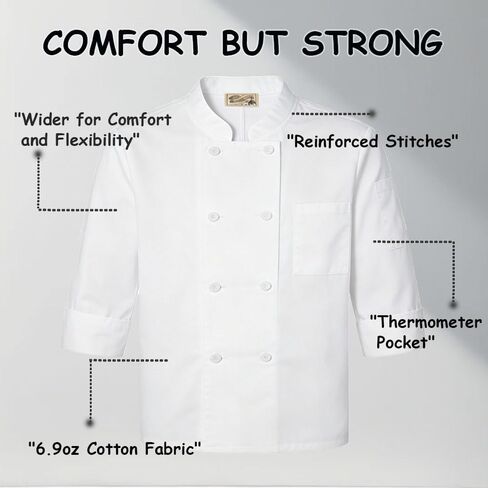 Plus Size Chef Coat Three-Quarter Sleeve for Big and Tall Chef, Camisas de Chef Para Hombre Talla Grande,Big Size Only. in Kuwait
