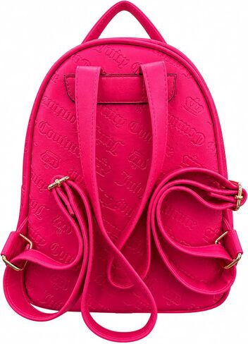 حقيبة ظهر نسائية صغيرة من Juicy Couture، حقيبة ظهر صغيرة من الجلد الصناعي بشعار منقوش مع حرف JC من حجر الراين، لمسة ساحرة على شكل قلب، حقيبة سفر يومية مدمجة (وردي فلاش) in Kuwait