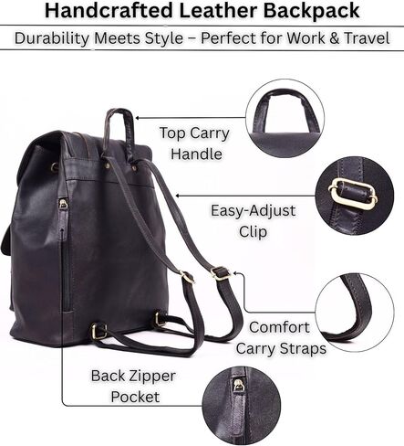 Black Leather Backpack for Women – Vintage Genuine Leather Rucksack Ladies Bookbag for Work, Travel & Everyday Use in Saudi Arabia