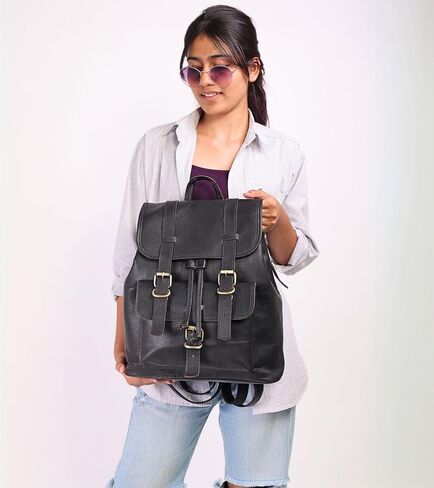 Black Leather Backpack for Women – Vintage Genuine Leather Rucksack Ladies Bookbag for Work, Travel & Everyday Use in Saudi Arabia