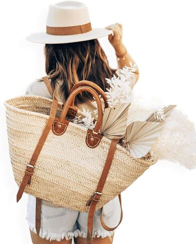 French basket with leather strap, Carry Sunshine Everywhere, Straw backpack, Beach bag, Hipster backpack in Kuwait