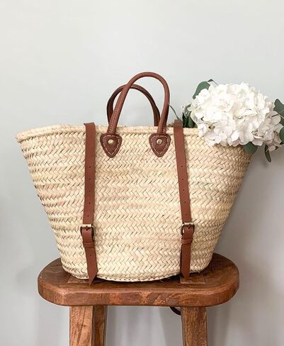 French basket with leather strap, Carry Sunshine Everywhere, Straw backpack, Beach bag, Hipster backpack in Kuwait