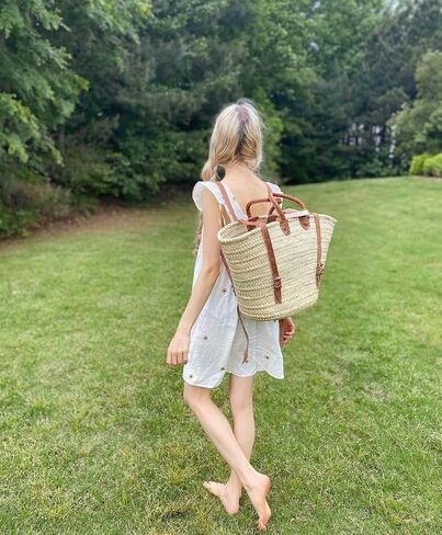 French basket with leather strap, Carry Sunshine Everywhere, Straw backpack, Beach bag, Hipster backpack in Kuwait