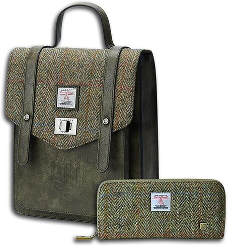 Islander Set from Harris Tweed Mini Carloway Backpack & Long Purse Gift Ready (Chestnut Blue Tartan) in Kuwait