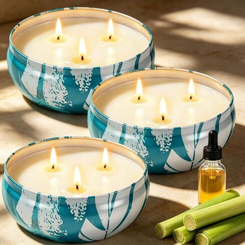 Citronella Candles Outdoor, Large Citronella Candles with Lids 36 OZ 3 Wicks Natural Soy Wax 240 Hours Long Lasting Burning Summer Candle for Patio Garden Yard Balcony Camping Party Indoor, 3 Packs in Saudi Arabia
