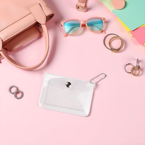 3 Pcs Clear Womens Card Holder Wallet Small Coin Purse Keychain Mini Change Pouch Credit Card Case Coin Purses and Pouches, Plastic PVC Coin Wallet(11.5 * 8cm） in Kuwait