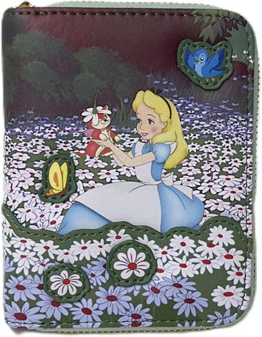 محفظة Loungefly Disney Alice in Wonderland بسحاب حول المحفظة - محفظة من الجلد الصناعي بطبعات الزهور والحديقة in Kuwait