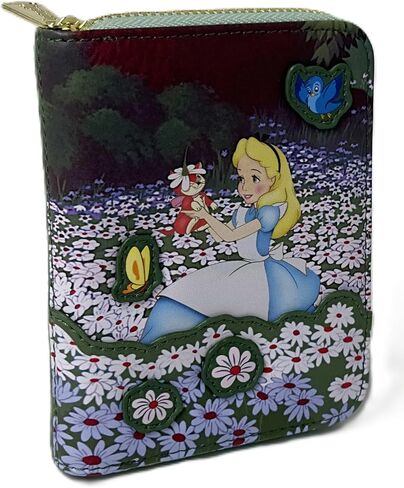 محفظة Loungefly Disney Alice in Wonderland بسحاب حول المحفظة - محفظة من الجلد الصناعي بطبعات الزهور والحديقة in Kuwait