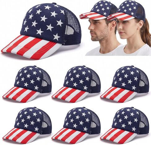 Tarpop 6/12 Pcs American Flag USA Hats 4th of July Trucker Hats 250th Patriotic Red White Blue Baseball Caps for Men Women in Kuwait
