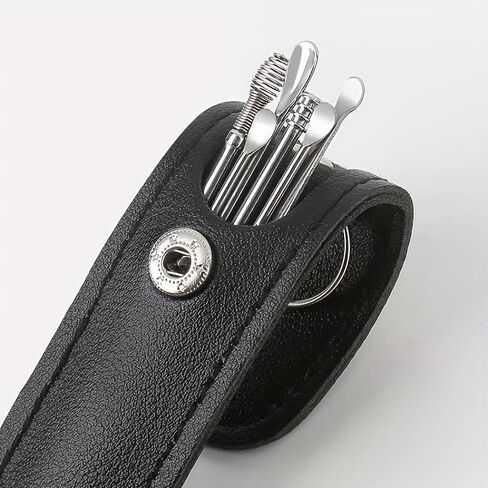 6-Piece Stainless Steel Ear Picking Set – Portable Keychain Ear Wax Cleaning Tools, Reusable Ear Spoon Kit for Precise Earwax Removal & Hygiene (Black) in Kuwait