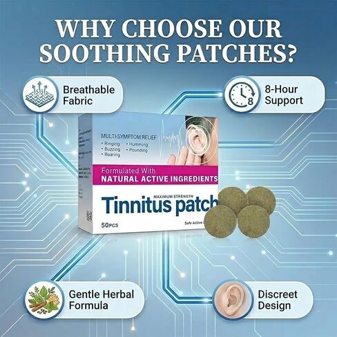 Tinnitus Relief for Ringing Ears, 50 Count Tinnitus Relief Patch, Natural Herbal Ear Support for Buzzing Roaring and Clicking, with Mild Formulation, Soothing Ear Health Patches for Men and Women in Saudi Arabia