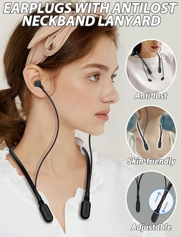 HALLEAST Earplugs for Concert, Noise Reduction, Hearing Protection, with Removable Ear Plug Lanyard, Safety Connector Cord Strap Neckband – SNR 26dB, NRR 14dB, Black Plug + Black Tip in Saudi Arabia