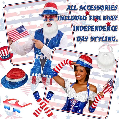 Unittype 18 Pcs 250 Years 4th of July Costume Set for Couple Patriotic Independence Day Party Women Men Multicolor in Kuwait