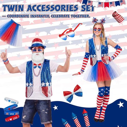 Unittype 18 Pcs 250 Years 4th of July Costume Set for Couple Patriotic Independence Day Party Women Men Multicolor in Kuwait