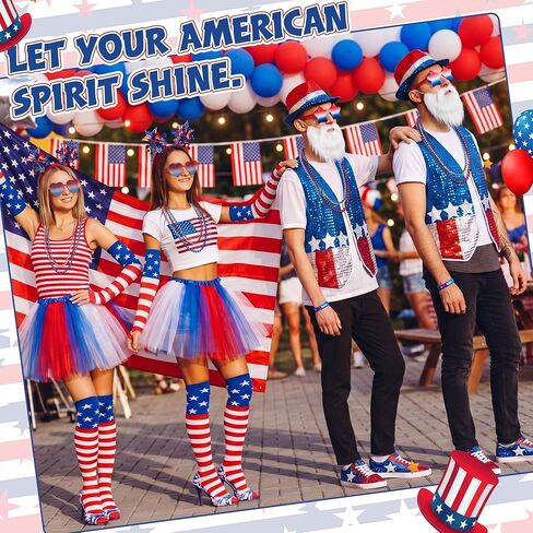 Unittype 18 Pcs 250 Years 4th of July Costume Set for Couple Patriotic Independence Day Party Women Men Multicolor in Kuwait