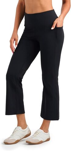 Yogipace Women's Capri Yoga Pants with Side Pockets, High Rise Cropped Flare Leggings for Travel, Lounge, 23"/25"/28" Inseam in Kuwait