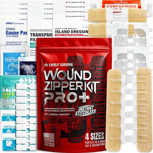 EVERLIT Wound Closure Kit | Surgical Zip-Stitch Devices for Cut & Laceration | Sterile, Suture-Free, Stitch-Less Adhesive Butterfly Bandages for Emergency First Aid Wound Care (Ultimate Pro+ Kit) in Saudi Arabia