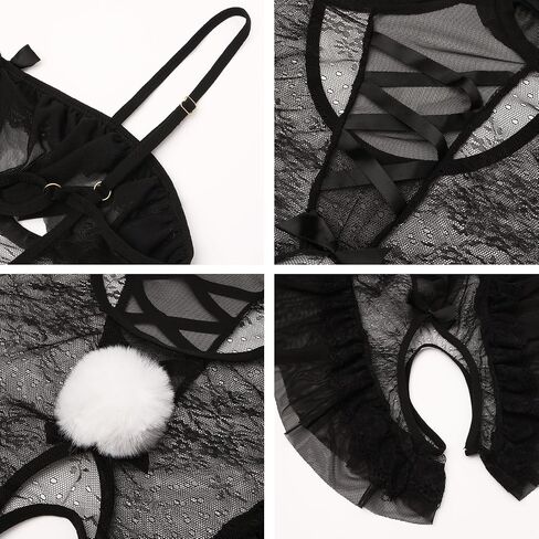 Sexy Bunny Outfit for Women Girl Suit Senpai Roleplay Rabbit Costume One Piece Babydoll Bodysuit Easter Outfit (Black, One Size) in Saudi Arabia