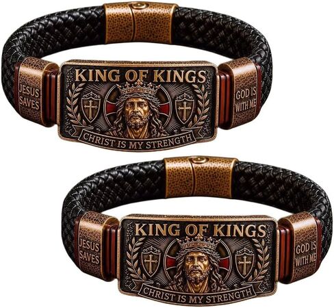 King of Kings Faith Bracelet, Adjustable Christian Wristband with “Christ Is My Strength", Religious Inspirational Gift for Men, Husband, Dad, Pastor and Veteran in Kuwait